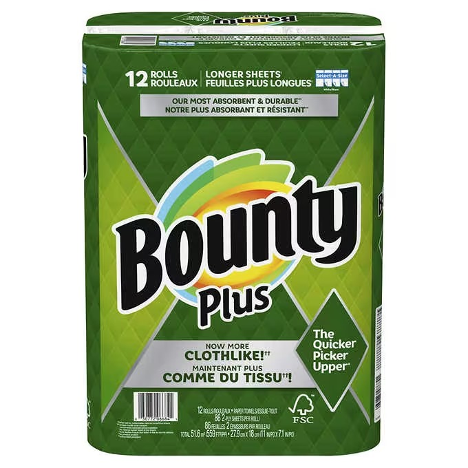 BOUNTY PLUS SELECT-A-SIZE 86 SHEET 2PLY 12 IN CASE INDIVIDUALLY